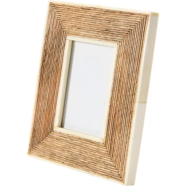 imageCreative CoOp HandCarved Mango Wood Photo Frame with Bone Border ampamp Ribbed Pattern Natural Holds 2quot x 3quot Photo