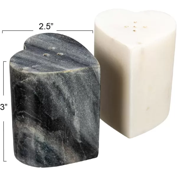 imageCreative CoOp HeartShaped Marble Set of 2 Grey and White Salt ampamp Pepper Shaker Multi
