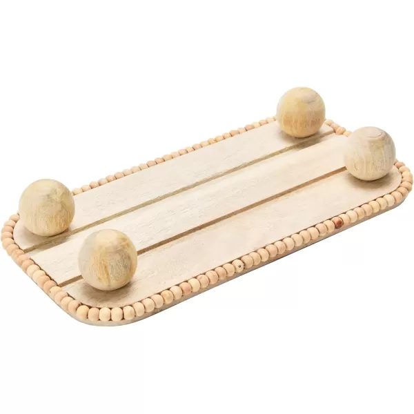 imageCreative CoOp Mango Beads Modern Footed Serving TrayDecorative Wood Dessert Table Natural Colored Pedestal