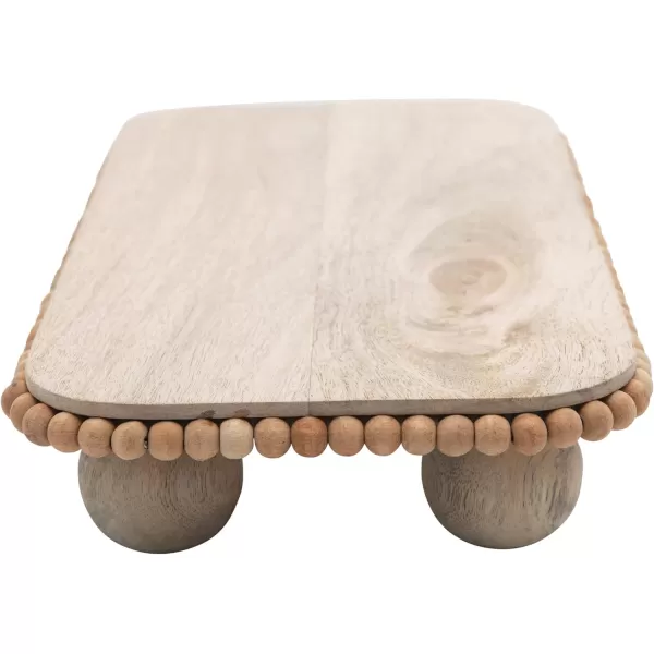 imageCreative CoOp Mango Beads Modern Footed Serving TrayDecorative Wood Dessert Table Natural Colored Pedestal