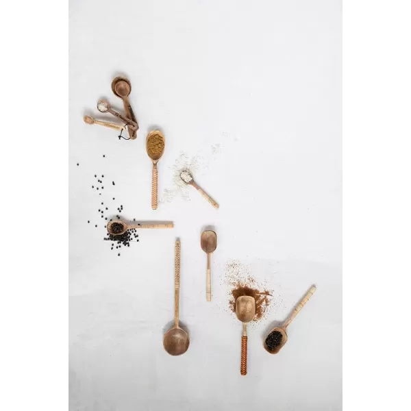 imageCreative CoOp Mango Wood Bamboo and Leather Wrapped Handles Set of 3 Spoon Set 2quot L x 2quot W x 8quot H Natural