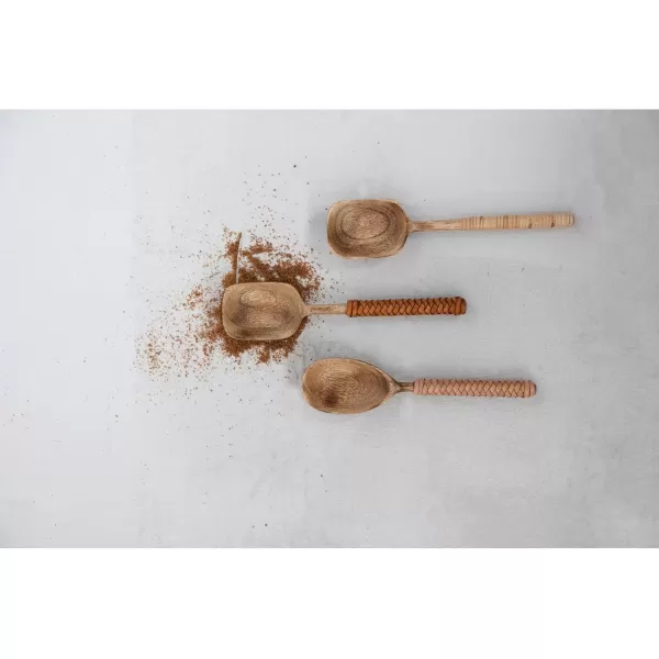 imageCreative CoOp Mango Wood Bamboo and Leather Wrapped Handles Set of 3 Spoon Set 2quot L x 2quot W x 8quot H Natural