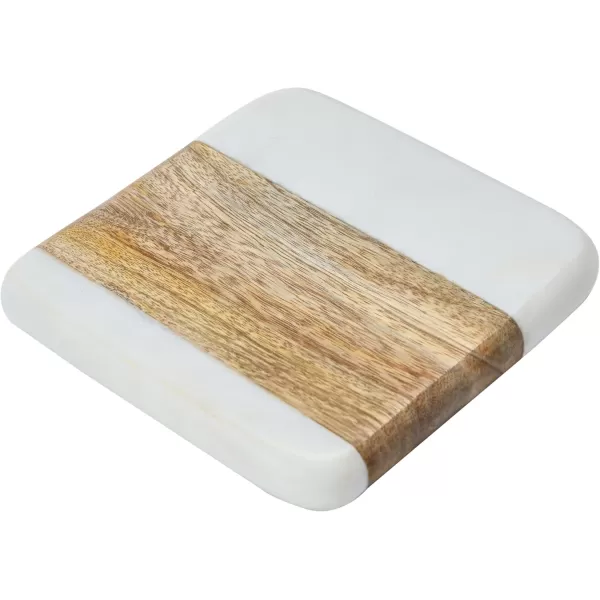 imageCreative CoOp Marble ampamp Acacia Wood White ampamp Natural Set of 4 Coaster 4quot