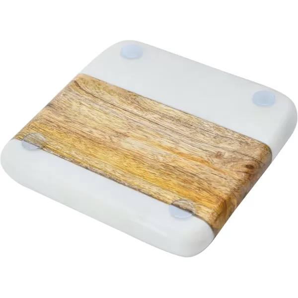 imageCreative CoOp Marble ampamp Acacia Wood White ampamp Natural Set of 4 Coaster 4quot