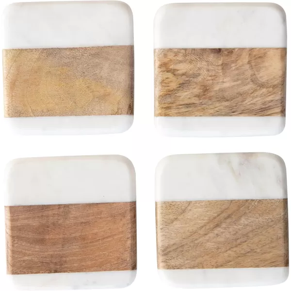 imageCreative CoOp Marble ampamp Acacia Wood White ampamp Natural Set of 4 Coaster 4quot