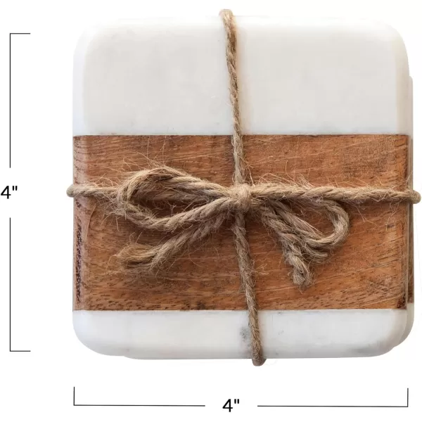 imageCreative CoOp Marble ampamp Acacia Wood White ampamp Natural Set of 4 Coaster 4quot