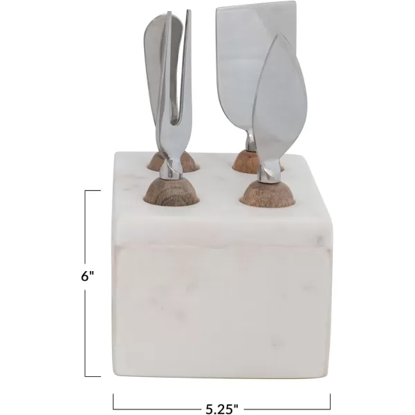 imageCreative CoOp Modern Stainless Steel Wood Handles and Marble Stand Cheese Servers White