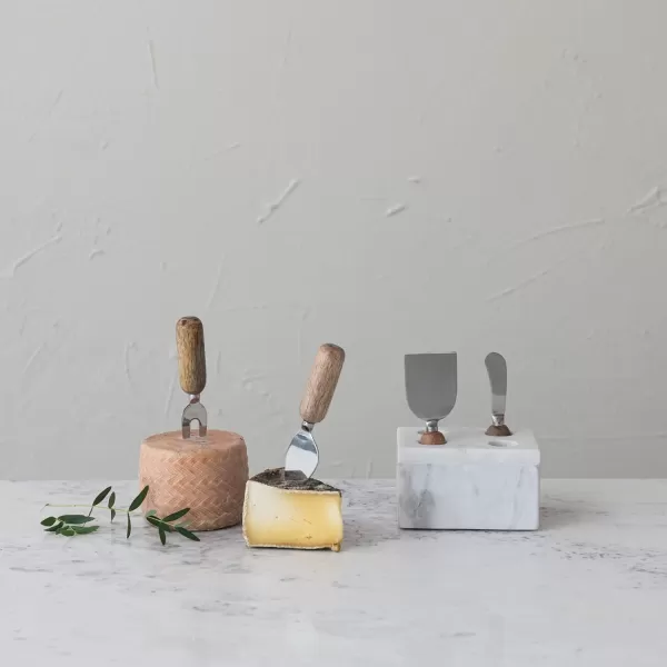 imageCreative CoOp Modern Stainless Steel Wood Handles and Marble Stand Cheese Servers White