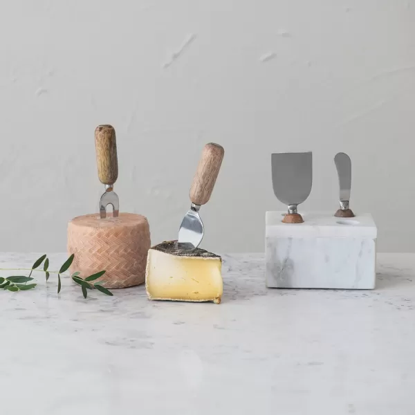 imageCreative CoOp Modern Stainless Steel Wood Handles and Marble Stand Cheese Servers White