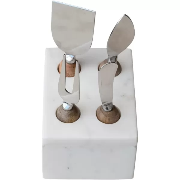 imageCreative CoOp Modern Stainless Steel Wood Handles and Marble Stand Cheese Servers White
