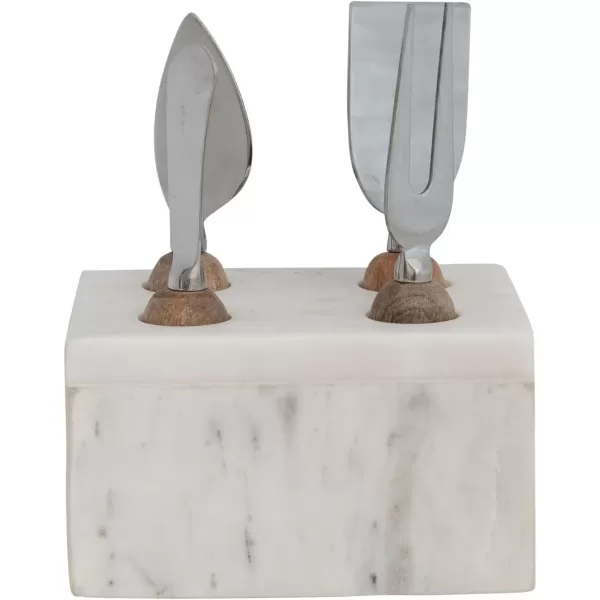 imageCreative CoOp Modern Stainless Steel Wood Handles and Marble Stand Cheese Servers White