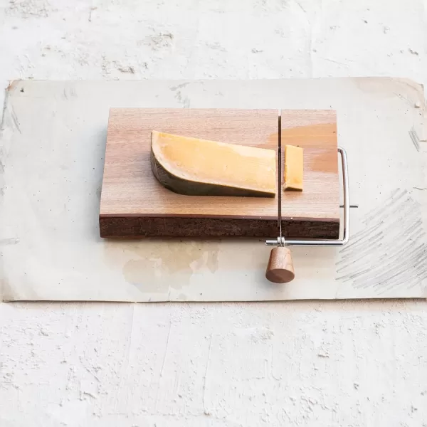 imageCreative CoOp Natural Wood and Metal Cheese Slicer with Bark Edge Medium