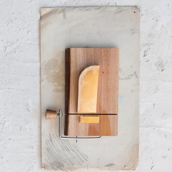 imageCreative CoOp Natural Wood and Metal Cheese Slicer with Bark Edge Medium