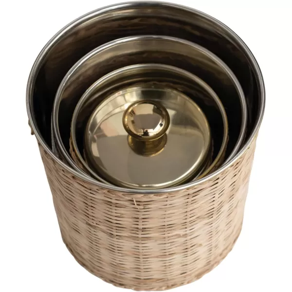 imageCreative CoOp Rattan Wrapped Stainless Steel Canisters Set of 4 Brass Finish Food Storage 6quot L x 6quot W x 9quot H Natural