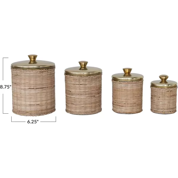 imageCreative CoOp Rattan Wrapped Stainless Steel Canisters Set of 4 Brass Finish Food Storage 6quot L x 6quot W x 9quot H Natural