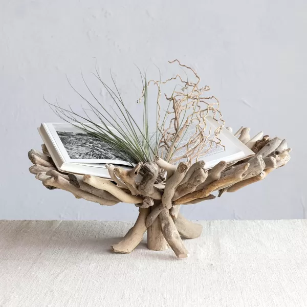 imageCreative CoOp Round Handmade Driftwood Footed Tray Natural