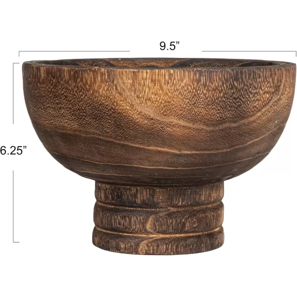 imageCreative CoOp Round Paulownia Wood Pedestal Bowl Marbled Brown FinishCharred Brown