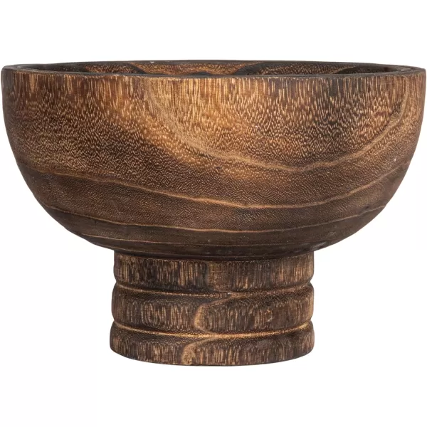 imageCreative CoOp Round Paulownia Wood Pedestal Bowl Marbled Brown FinishCharred Brown