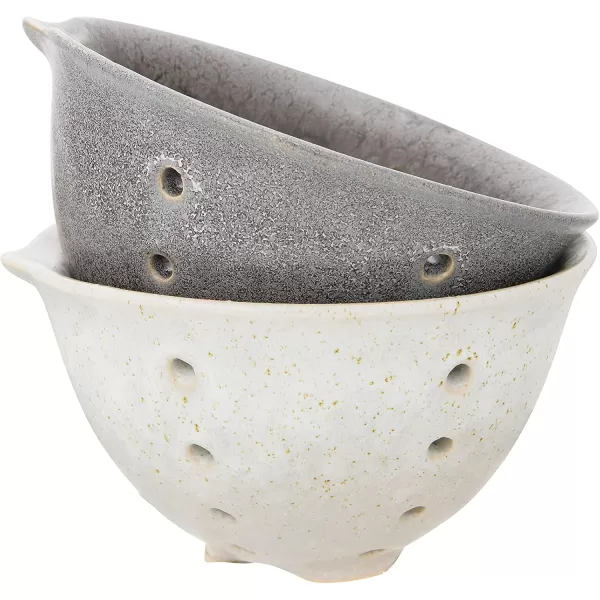 imageCreative CoOp Round Stoneware Berry Spouts ampamp Reactive Glaze Finishes Set of 2 Colors Bowls Multicolor