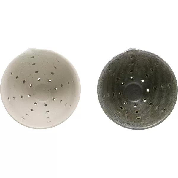 imageCreative CoOp Round Stoneware Berry Spouts ampamp Reactive Glaze Finishes Set of 2 Colors Bowls Multicolor