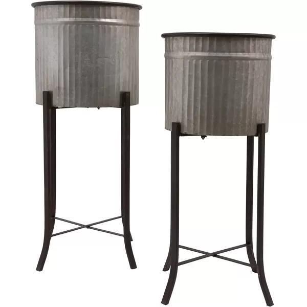 imageCreative CoOp Set of 2 Iron Planters on StandsSilver