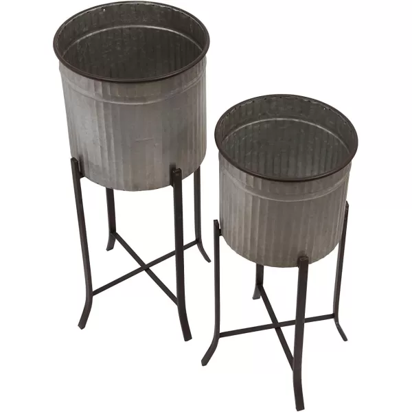 imageCreative CoOp Set of 2 Iron Planters on StandsSilver