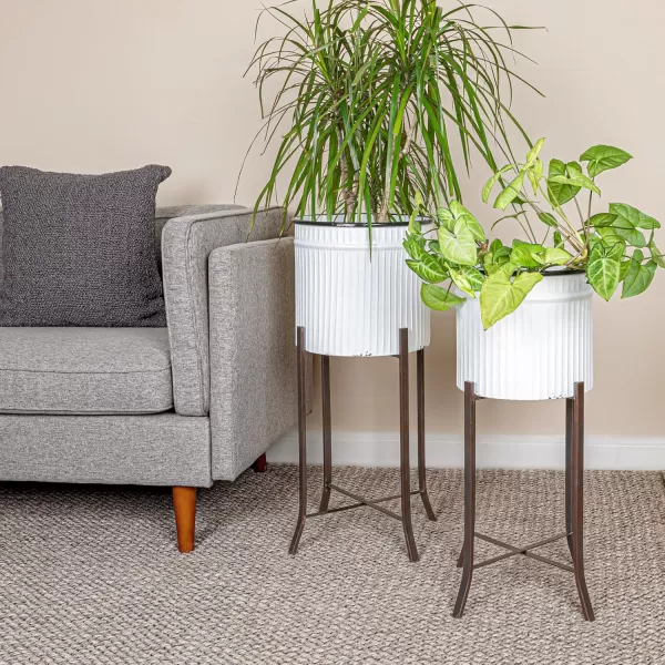imageCreative CoOp Set of 2 Iron Planters on StandsWhite