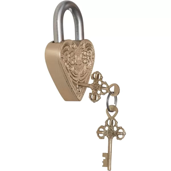 imageCreative CoOp Stainless Steel Heart Shaped Lock with Flowers and Matte Finish Brass Set of 3