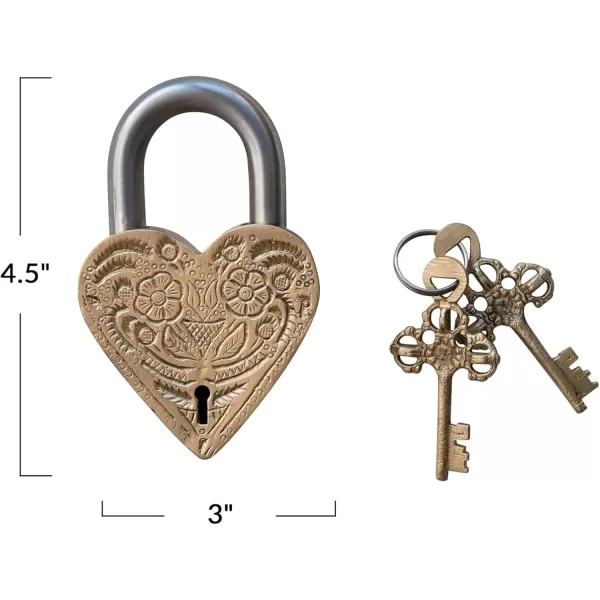 imageCreative CoOp Stainless Steel Heart Shaped Lock with Flowers and Matte Finish Brass Set of 3