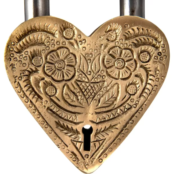 imageCreative CoOp Stainless Steel Heart Shaped Lock with Flowers and Matte Finish Brass Set of 3