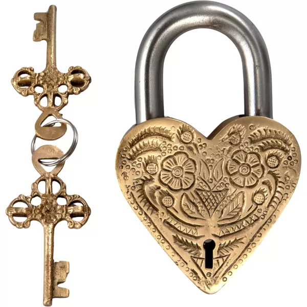 imageCreative CoOp Stainless Steel Heart Shaped Lock with Flowers and Matte Finish Brass Set of 3