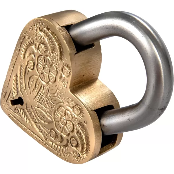 imageCreative CoOp Stainless Steel Heart Shaped Lock with Flowers and Matte Finish Brass Set of 3