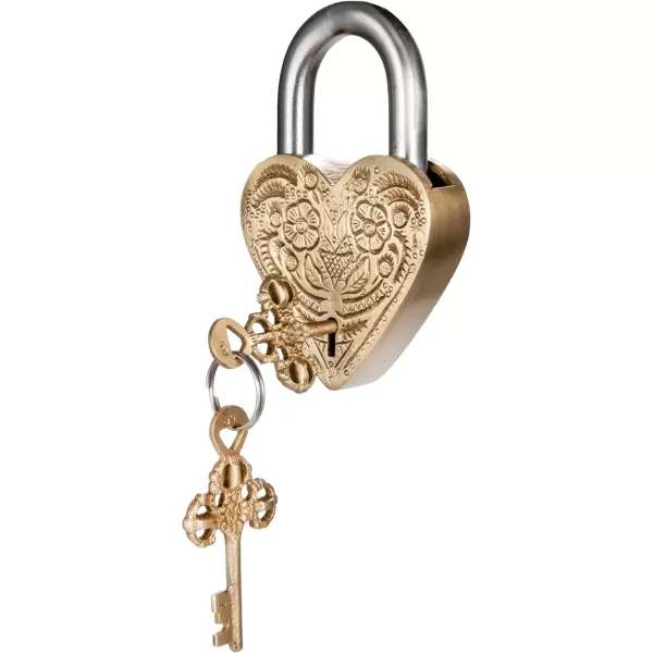 imageCreative CoOp Stainless Steel Heart Shaped Lock with Flowers and Matte Finish Brass Set of 3