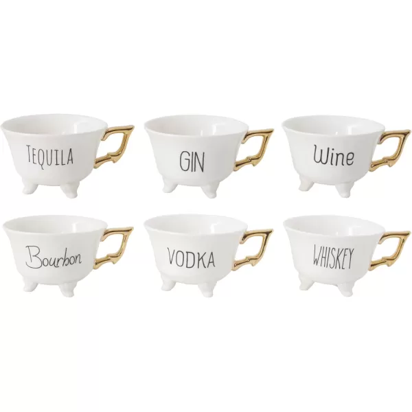 imageCreative CoOp Stoneware Footed Teacup with Saying and Gold Electroplating Set of 6 Styles Tea Cup Set White