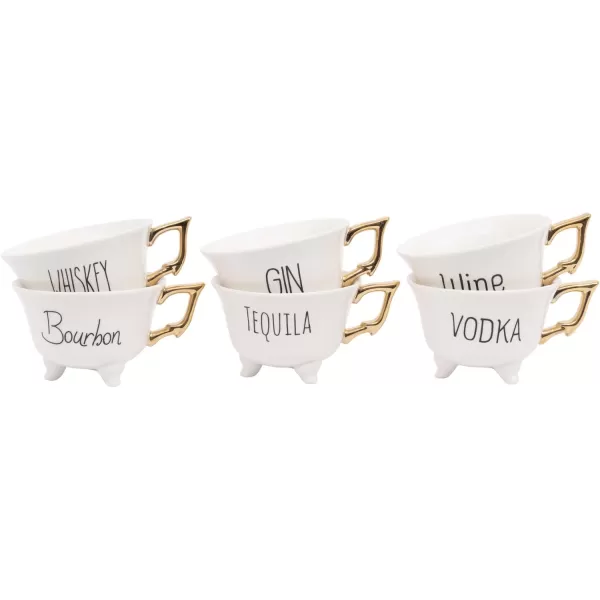 imageCreative CoOp Stoneware Footed Teacup with Saying and Gold Electroplating Set of 6 Styles Tea Cup Set White
