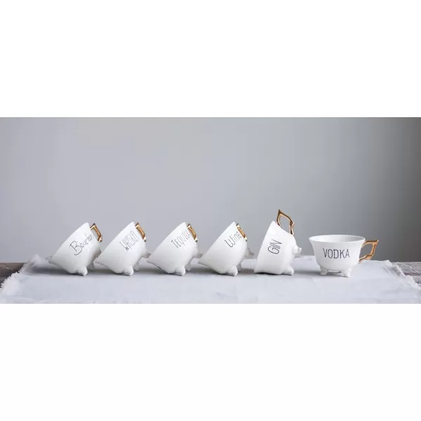 imageCreative CoOp Stoneware Footed Teacup with Saying and Gold Electroplating Set of 6 Styles Tea Cup Set White