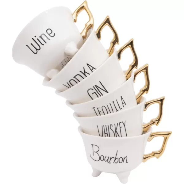imageCreative CoOp Stoneware Footed Teacup with Saying and Gold Electroplating Set of 6 Styles Tea Cup Set White