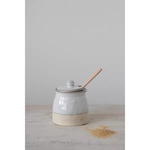 imageCreative CoOp White Stoneware Sugar Pot with Lid 38quot L x 38quot W x 44quot HWhite