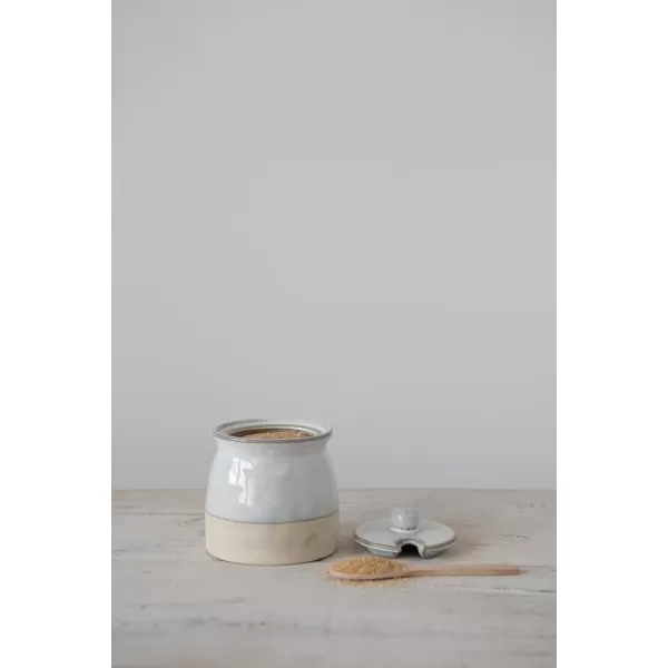 imageCreative CoOp White Stoneware Sugar Pot with Lid 38quot L x 38quot W x 44quot HWhite