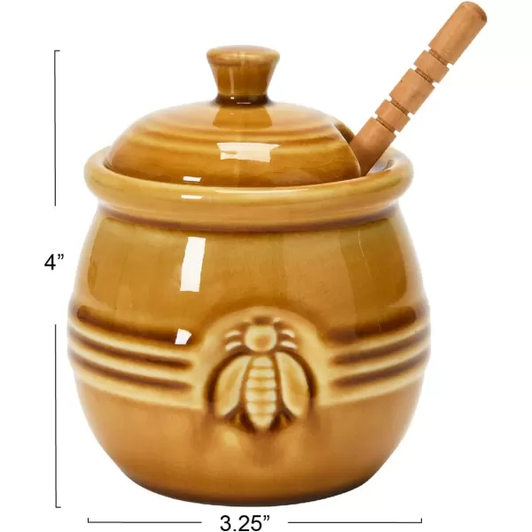 imageCreative CoOp Yellow Stoneware Honey Pot with Lid ampamp Wood Honey DipperAmber