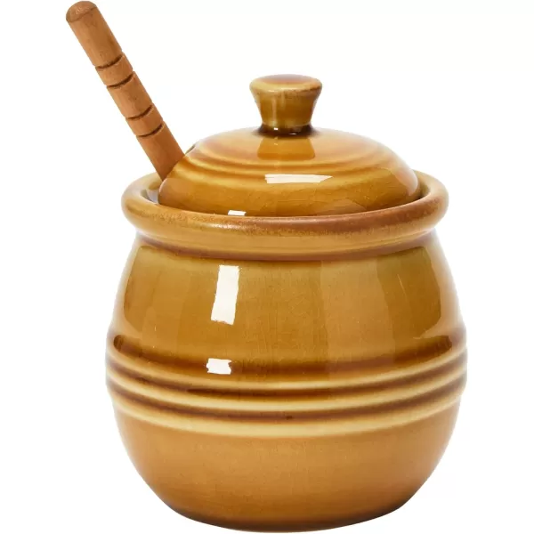 imageCreative CoOp Yellow Stoneware Honey Pot with Lid ampamp Wood Honey DipperAmber