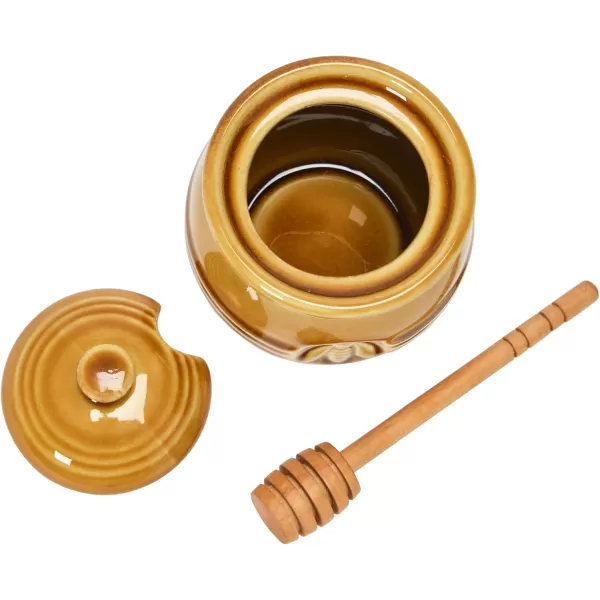 imageCreative CoOp Yellow Stoneware Honey Pot with Lid ampamp Wood Honey DipperAmber