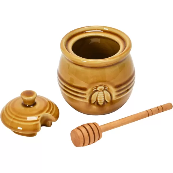 imageCreative CoOp Yellow Stoneware Honey Pot with Lid ampamp Wood Honey DipperAmber