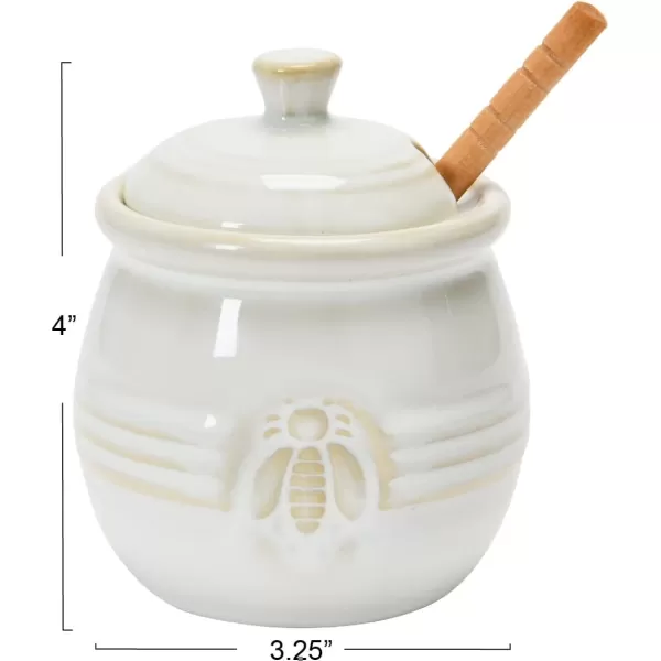 imageCreative CoOp Yellow Stoneware Honey Pot with Lid ampamp Wood Honey DipperWhite