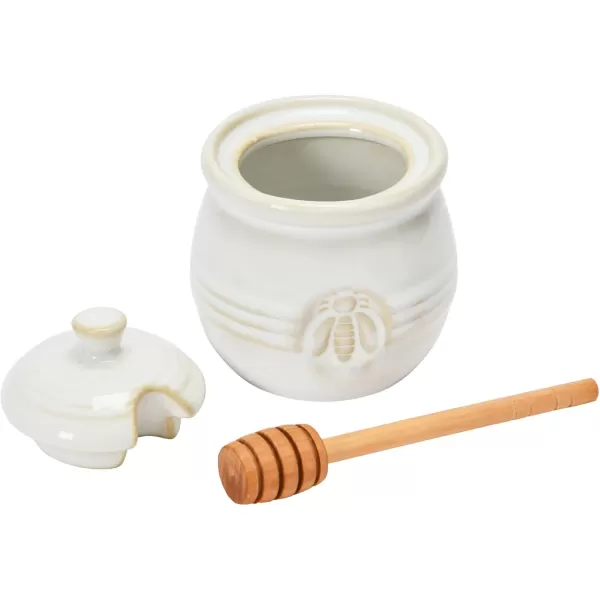 imageCreative CoOp Yellow Stoneware Honey Pot with Lid ampamp Wood Honey DipperWhite