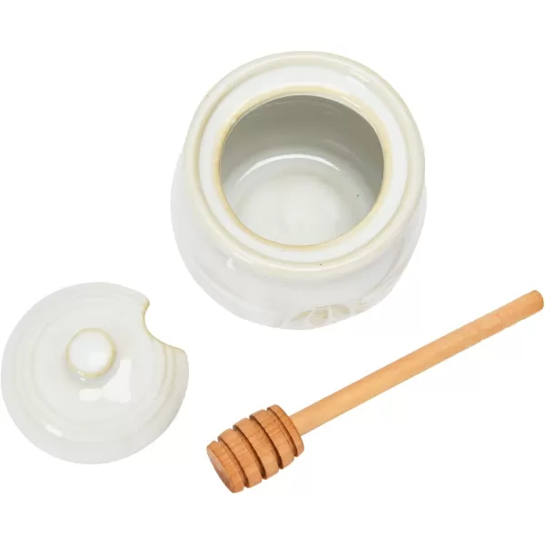 imageCreative CoOp Yellow Stoneware Honey Pot with Lid ampamp Wood Honey DipperWhite