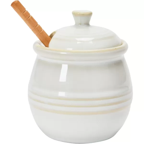 imageCreative CoOp Yellow Stoneware Honey Pot with Lid ampamp Wood Honey DipperWhite