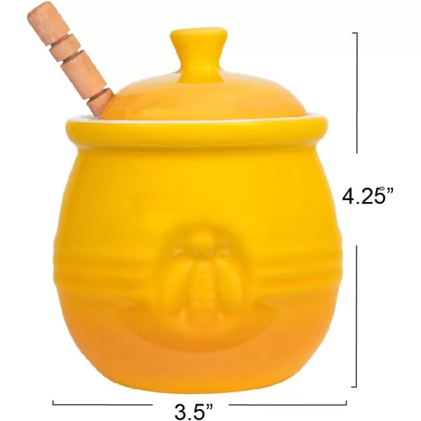 imageCreative CoOp Yellow Stoneware Honey Pot with Lid ampamp Wood Honey DipperYellow
