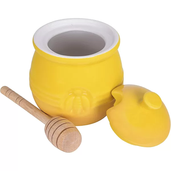 imageCreative CoOp Yellow Stoneware Honey Pot with Lid ampamp Wood Honey DipperYellow