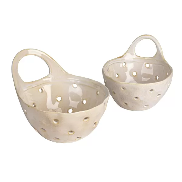 imageSet of 2 Cream Stoneware Colanders